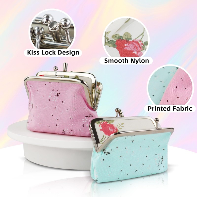 AdiStylinno 2 PCS Coin Purses, Cute Flower Print Change Purse