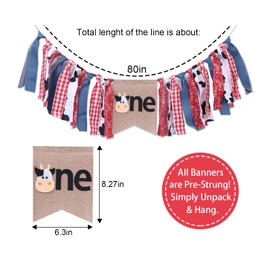 Farm Cow Highchair Banner for 1st Birthday - Cowboy or Cowgirl 1st Birthday Decorations, High Chair Decorations for 1st Birthday, Barnyard Birthday Party Supplies, Farm Birthday Party Supplies