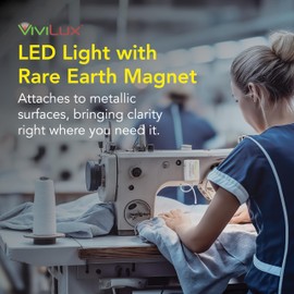 ViviLux Ultralight XL Craft and Sewing Light, 11" Extended Flexible Arm, Rechargeable Battery, Super Bright LED Hobby Light with Rare Earth Magnet – for Metal Surfaces Only