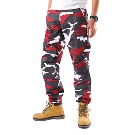 BACKBONE Mens Casual Street Fashion Camo Cargo Pants Army Combat Military BDU Pants Work Hunt Pants (Red Camo,Size 32)