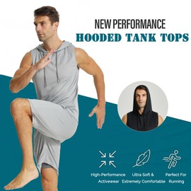 LANBAOSI 2 Piece Outfit Sets Athletic Tracksuit Set Summer Casual Short Sportswear Sleeveless Hoodies for Men Workout