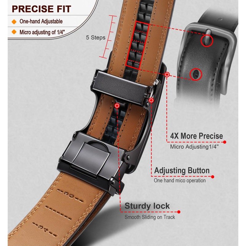 BULLIANT Men's Ratchet Belt 2 Pack-Click Leather Belt Adjustable for
