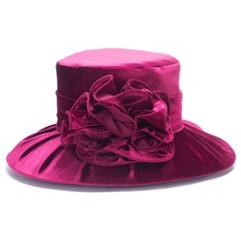 Lawliet Velvet Winter Elegant Floppy Hats for Women Polyester Flower Church Female Cap (Wine)(Size: One Size)