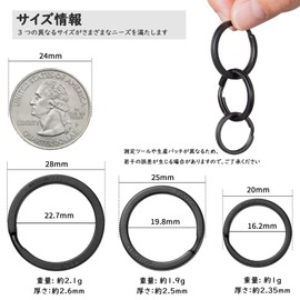 TI-MULTI (Ti) Titanium Black Key Holder Ring Lightweight Outer 0.8 inch (20 mm) / 1.0 inch (25 mm) / 1.3 inch (32 mm) 4 Pieces (Glossy, Black, 10 Pieces)