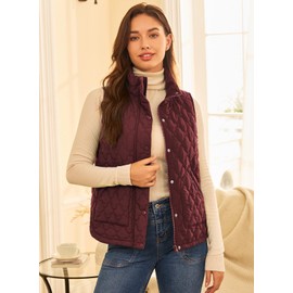 EVALESS Puffer Vest Women Cropped Lightweight Quilted Jackets 2025 Trendy Fashion Fall Spring Stand Collar Sleeveless Button Zip Up Outerwear Coat,Wine Red Large