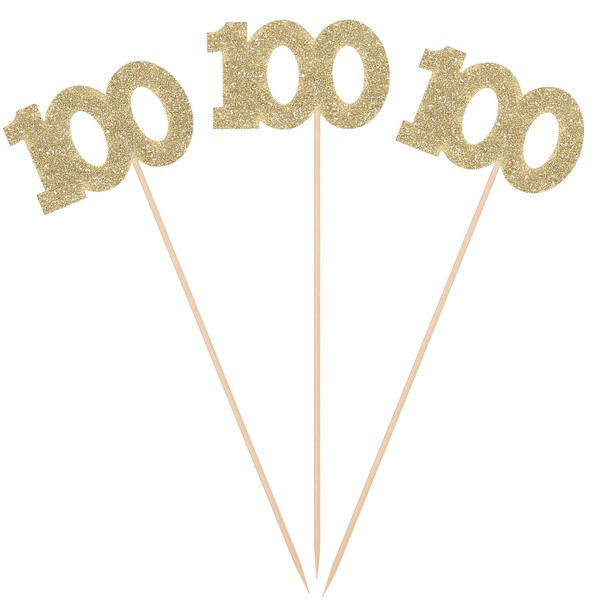 Pack of 10 Gold Glitter 100th Days Centerpiece Sticks Number 100 Table Topper Pary Decorations