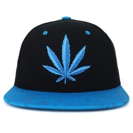 Trendy Apparel Shop Rasta Marihuana Leaf Weed 3D bordado plano Bill Gorra Snapback, Negro/Azul, Talla única