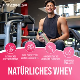 NATURELETICS RASPBERRY 1 kg Natural Premium Whey Protein from Germany without Added Sugar Sweeteners, Protein Powder with a High BCAA Content of 22.6%