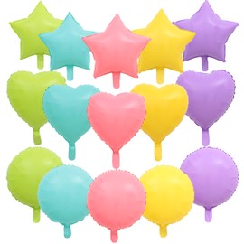 Zhiheng 15 Pack 45cm Macaron Colored Heart Shaped Helium Balloons Star Foil Balloons Round Balloons Mylar Globos for Baby Shower Birthday Wedding Graduation Luau Party Decorations(Pastel)