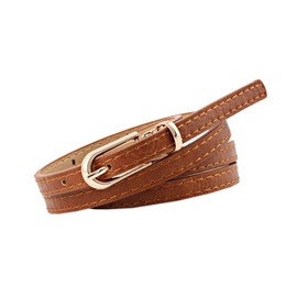 NUREINSS Women's Belt Faux Leather Belt for Jeans Dress 1 cm Width, Camel