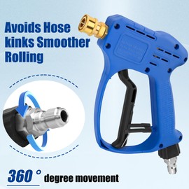 Stubby Swivel Pressure Washer Gun - 5000 PSI / 10 GPM with 3/8" Male Plug and 1/4” Quick Connector Coupler Comprise 5 Nozzle Tips - Power Washer Gun Compatible with Foam Cannon
