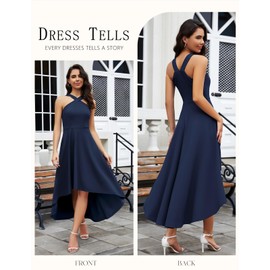 DRESSTELLS Cocktail Dress for Women 2025 Spring Wedding Guest Halter High Low Formal Dresses Petite Party Church Funeral Dress Navy S