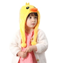 MICHLEY Plush Kawaii Super Soft Warm Hats with Ear Flaps for Kids, Cozy Fleece Winter Hat for Kids and Children-Yellow Duck