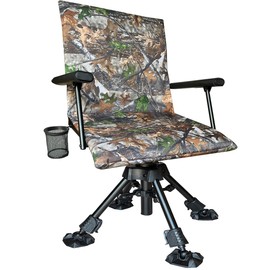 CROSS MARS Silent Swivel Stable Portable Ground Folding Outdoor Camping Fishing Hunting Blind Chair Seat with Cover, 4 Legs Adjustable Height (Camo)