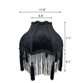MOLLHAITY Shade with Tassel and Fringe, Victorian Lamp Shade,Black 5.5" Velvet Top Replacement Lamp ，Bell Shape Scallop Lampshades (Black) ((Black)
