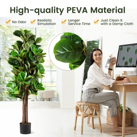 HOMGX 6ft Artificial Fiddle Leaf Fig Tree, Natural Ficus Lyrata Faux Plant in Pot with Moss, Fake Fig Tree for Office & Home Decor, Housewarming Gift