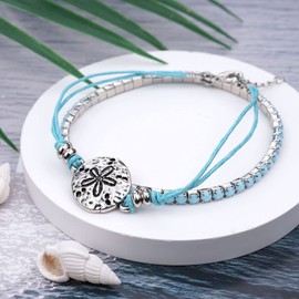 Lauren-Spencer Beach Bracelets for Women Boho Starfish Turtle Conch Shell Anklets Turquoise Beaded Stretch Bracelets Adjustable Ankle Bracelets Chain Foot Jewelry for Women (Sand Dollar)