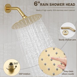 HomGoo Shower Faucet Set with Valve, Shower Faucets Sets Complete（Valve Included) with 6 Inch High-Pressure Rian Shower Head,Brushed Gold