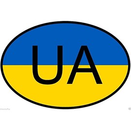 UA Ukraine Country Code Oval with Flag Sticker Bumper Sticker Laptop Sticker Toolbox Sticker Helmet Sticker