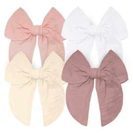 4Pcs Gorgeous Fable Bow Hair Clips for Little Girls Linen Velvet Hair Bows Clips Toddler Baby Hair Accessories