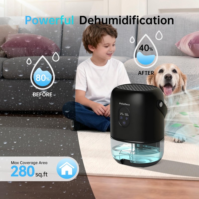 PHILODECO 35 OZ Dehumidifiers for Home(280 sq.ft), Ultra Quiet 25