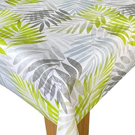 Karina Home Exotic Palm Leaves Grey and Green Wipe Clean Tablecloth Vinyl PVC Table Cover Wipeable Plastic Table Cloth 140cm x 140cm