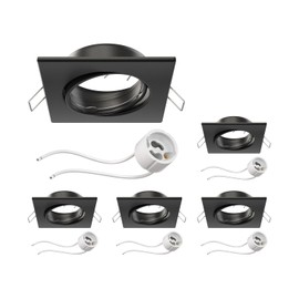 ledscom.de RIR Ceiling Mounting Frame Black Matt Square Pivoting (LED/Halogen/GU10/MR16/PAR16/50 mm) Including GU10 Socket Pack of 5