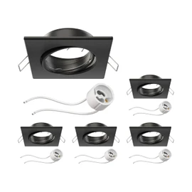 ledscom.de RIR Ceiling Mounting Frame Black Matt Square Pivoting (LED/Halogen/GU10/MR16/PAR16/50 mm) Including GU10 Socket Pack of 5