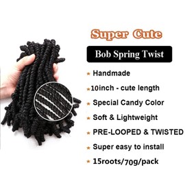 8 Packs Short Spring Twist Crochet Hair 10 Inch Pretwisted Passion Twist Pre Looped Braids Bomb Twist Kids Crochet Hair for Black Women (10 Inch, 1B#)