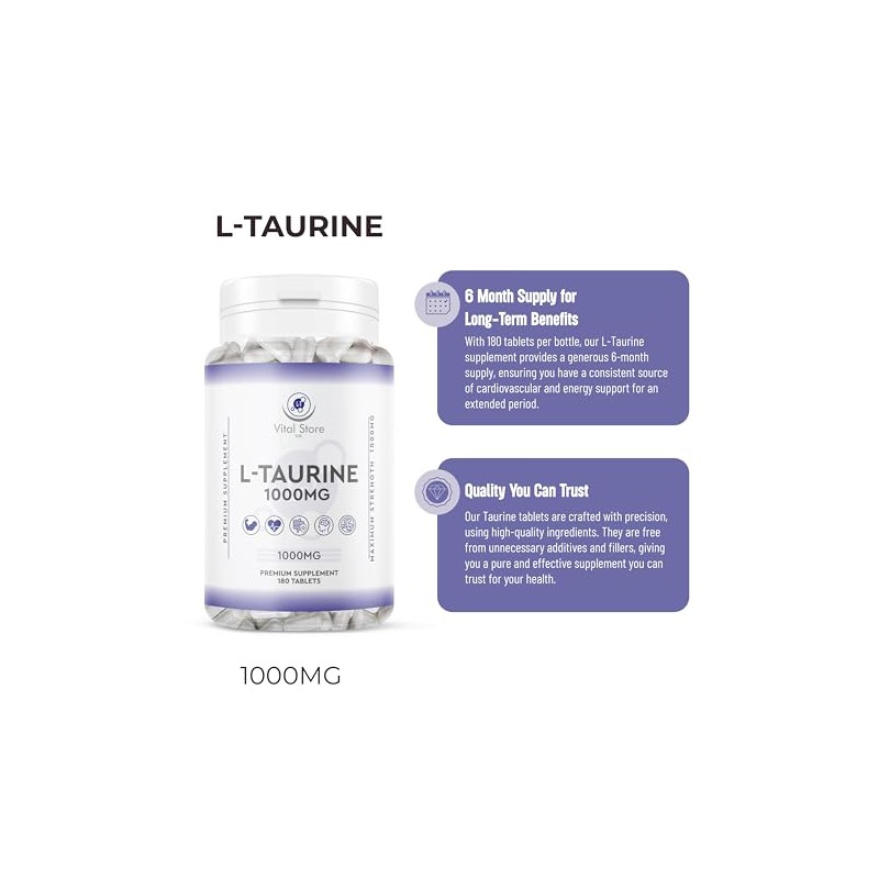 L-Taurine 1000mg Vegan Tablets - 6 Months Supply - Vegan