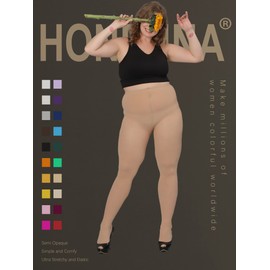 HONENNA Queen Plus Size Tights Semi Opaque Control Top High Waist Stockings Nylons Pantyhose for Women 1X 2X 3X 4X 5X 6X, 1 Pair Tan, 5XL-6XL