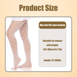Fishnet Tights Womens, Plaid Jacquard Mesh Pantyhose, Heart Patterned Fish Net Tights for Women, Love Heart Fish Nets Tights with Reinforced Toes Pantyhose (UK, Alpha, One Size, Regular, Tall, White)