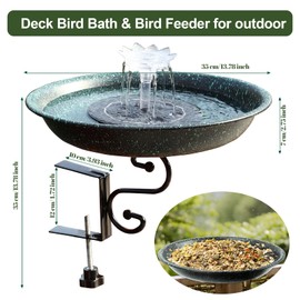 Vantulla Deck Mounted Bird Bath,Dual Purpose Hummingbird Bath and Bird Feeder for Outside,Solar Bird Bath Fountains Combo Set for Balcony Railing Garden, for Backyard Birding & Wildlife,Copper Green