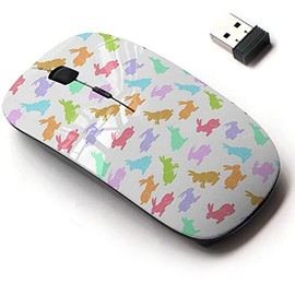 2.4G Wireless Mouse with Cute Pattern Design for All Laptops and Desktops with Nano Receiver - Rabbits Easter Bunny Color