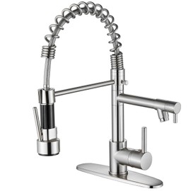 Kitchen Faucet Commercial Single Handle Spring Kitchen Sink Faucet with Pull Down Sprayer Brushed Nickel (Deck Plate Included)