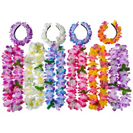 ZZSJNB 10 Counts Hawaiian Leis Necklace Leis Headbands Leis Tropical Luau Hawaii Silk Flower Lei Theme Party Favors Wreaths Headbands Holiday Wedding Beach Birthday Decorations