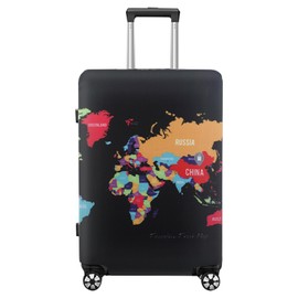 Tibapla 18-32 Inch Travel Luggage Cover, Elastic Washable Suitcase Protector Cover, Dustproof Anti Scratch ''World Map'' Trolley Case Cover for Wheeled Luggage (M: Suitable 22-24 inch Luggage)
