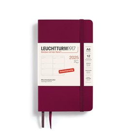 LEUCHTTURM1917 370573 Weekly Planner 2025, Pocket A6 Softcover, 12-Month Planner, 80 g, Lined, Port Red