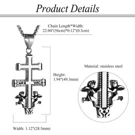 Flongo Caravaca Angel Cross Chain: Silver Women's Double Cross Men's Necklace Cross Chain Stainless Steel Amulet Pendant Silver Chain Religious Jewellery Christian Cross Necklace Gift for Women Men,