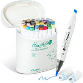 Ohuhu Illustration Markers, Premium Brush, Bold Point, 36 Basic Colors, Professional Brush Type Marker Pen Set, Alcohol Based with 1 Blender Pen, Honolulu Plus Series