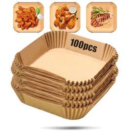 Kisstta Pack of 100 Baking Paper for Hot Air Fryer, 2-4.5 L, Hot Air Fryer Baking Paper, Square Thickened 16-20.5 cm, Non-Stick Waterproof Air Fryer Bowls Accessories