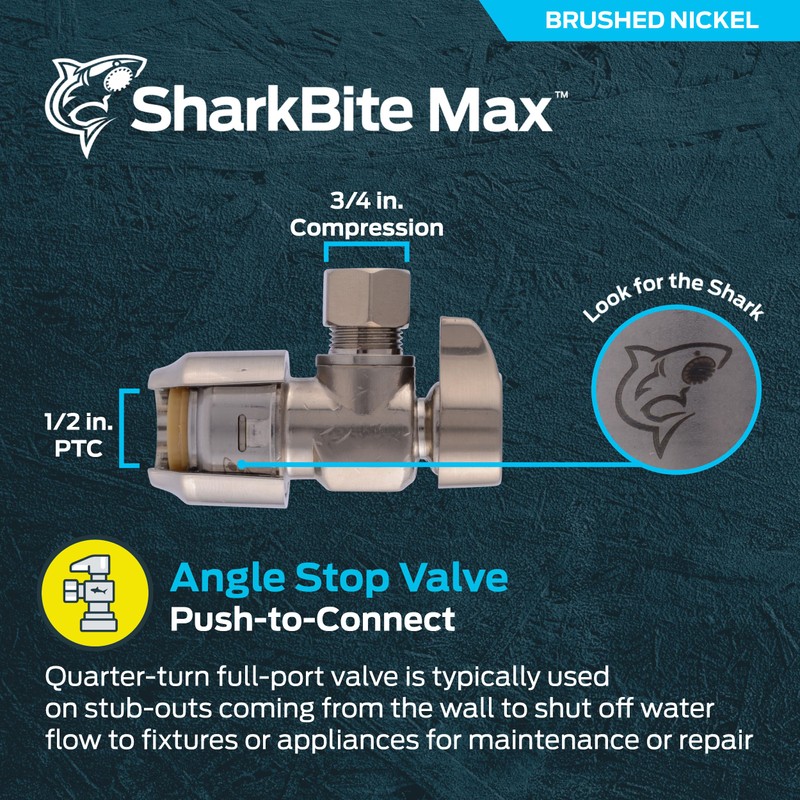 SharkBite Max 1/2 x 3/8 Inch Compression Angle Stop Valve,