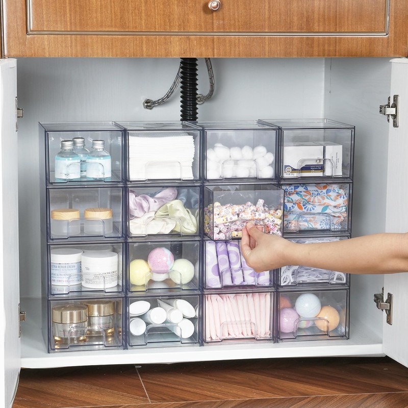 Vtopmart 12 Pack Clear Stackable Storage Drawers, 4.4'' Tall Acrylic