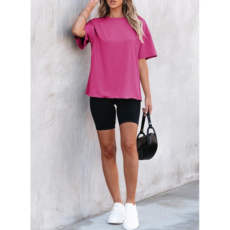 EVALESS Tops for Women Trendy Short Sleeve Round Neck Oversized