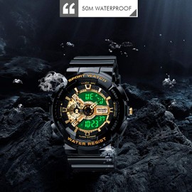 SKMEI Men's Digital Sports Watch, 50Ｍ Waterproof Military Watches LED Screen Large Face Stopwatch Alarm Wristwatch