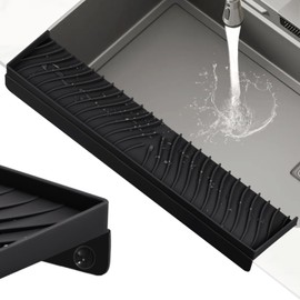 TIKNIK Kitchen Sink Splash Guard with Suction Cup, Silicone Sink Edge Protector Water Splash Guard, 4" X 20" DIY Adjustable, Kitchen Stainless Steel/Granite/Quartz (Black)