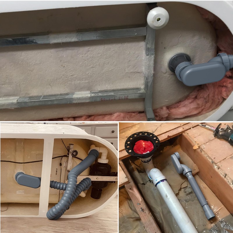 Flexible Freestanding Tub Drain Kit, Low Profile Flat P Trap