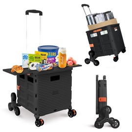 Foldable Utility Cart Collapsible Portable Crate Rolling Carts with Stair Climbing Wheels Tote Basket with Magnetic Lid Telescopic Cover Wear-Resistant 360°Rotate Wheel Noiseless for Shopping Office