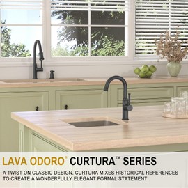 Lava Odoro Curtura Bar Sink Faucet, Black Bar Faucet Single Handle, 360° Swivels Spout Wet Bar Faucets or Prep Sink Faucet, Solid Brass Spot-Free Kitchen Bar Faucet 1 Hole KBF201-MB