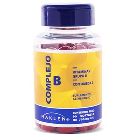 B COMPLEX - Maklen Complejo B con Omega 3 - Vitaminas B1, B2, B3, B6, B7 y B12 con Omega 3 y Acido Folico - 90 Softgels de 700mg